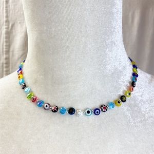 Colorful Millifiori glass, glass evil eye necklace with sterling components